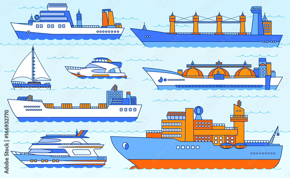 Vector set of ships.  Color illustration