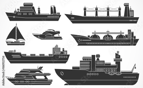 Vector set of ships. Black silhouettes.