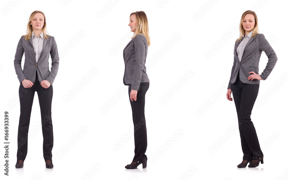 Businesswoman in gray suit isolated on white Businesswoman in gray suit isolated on white