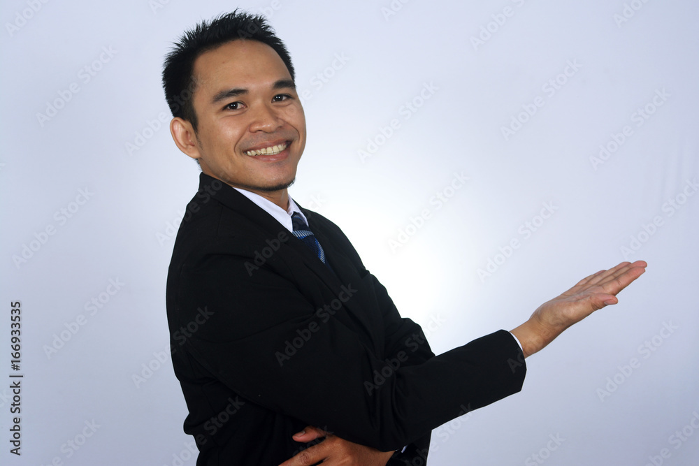photo image of asian businessman smile with showing gesture photo image of asian businessman smile with showing gesture