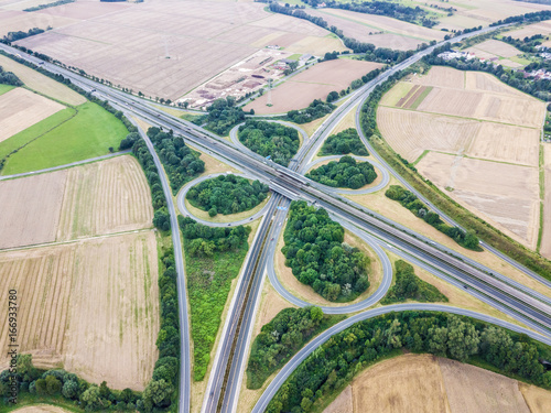 Highway intersection aerial view photo