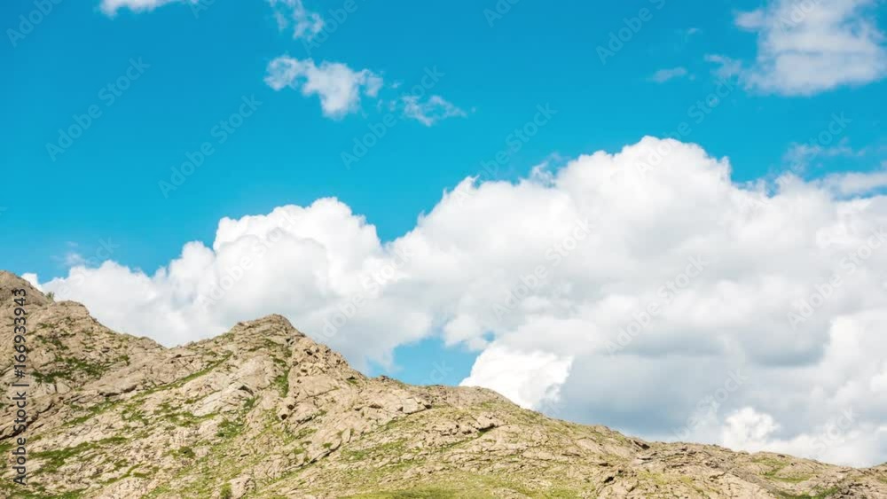 Landscape Timelapse UHD. Beautiful mountain and blue sky with white clouds landscape time lapse. 4k