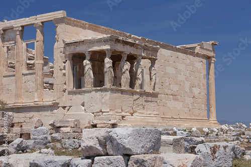 Caryatids porch at Erechtheion temple in Athens Greece 