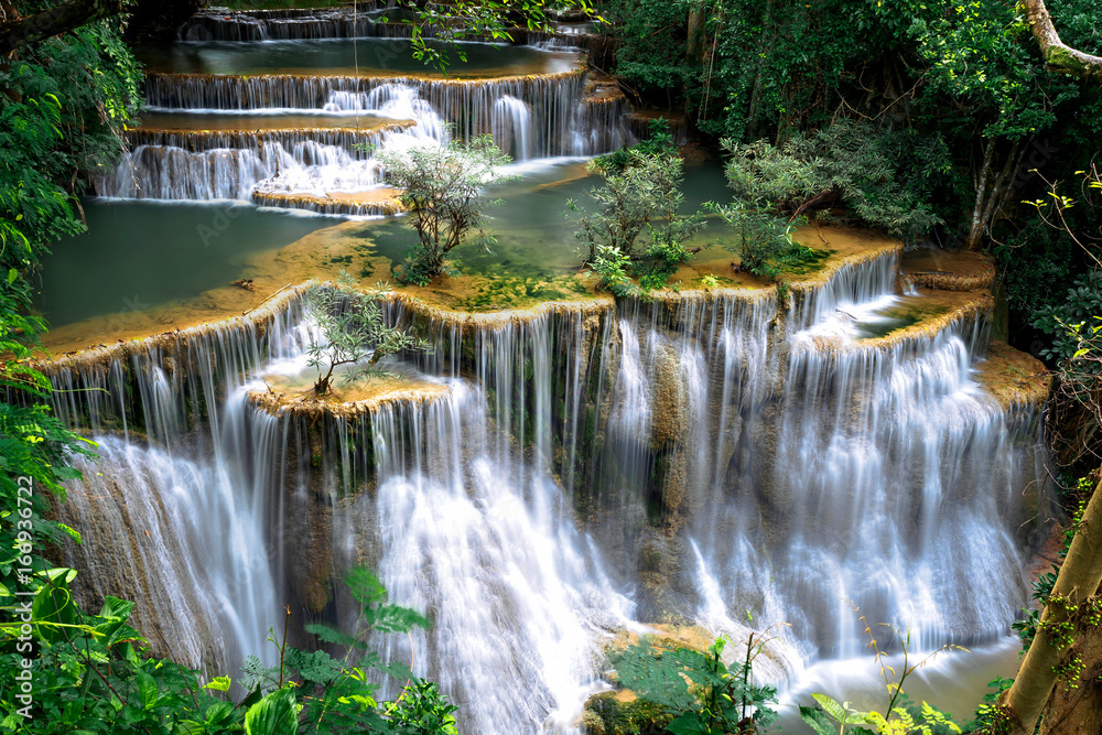 Huay Mae Kamin,Beautiful waterfall landscape in rainforset at Kanchanaburi province,Thailand Huay Mae Kamin,Beautiful waterfall landscape in rainforset at Kanchanaburi province,Thailand