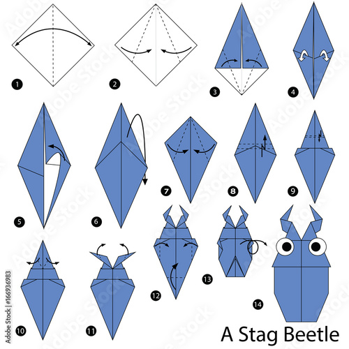 step by step instructions how to make origami A Stag Beetle