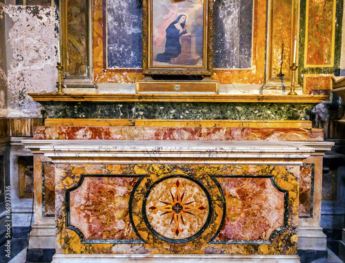 Stone Altar SS Vincenzo E Anastasio Church Basilica Dome Trevi Rome Italy photo