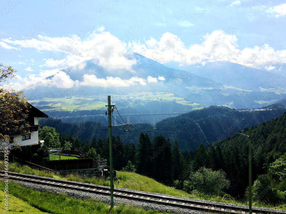 The village of Mutters near Innsbruck, include Europa Bridge and Patscherkofel
