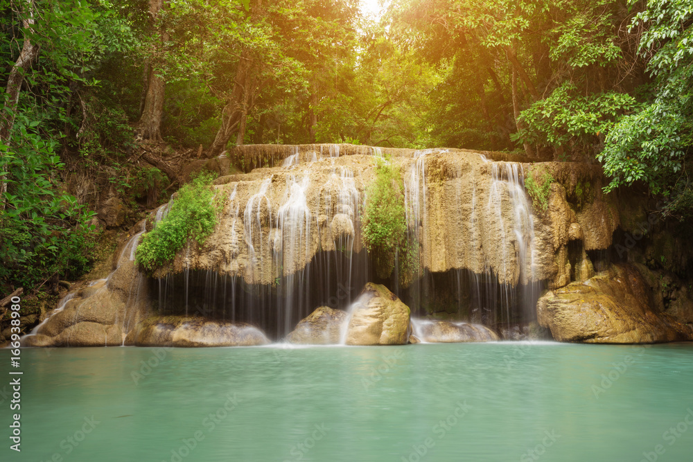 Naklejka premium Level 2 of Erawan Waterfall in Kanchanaburi, Thailand