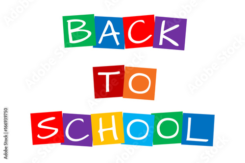 back to school, text in colorful rotated squares