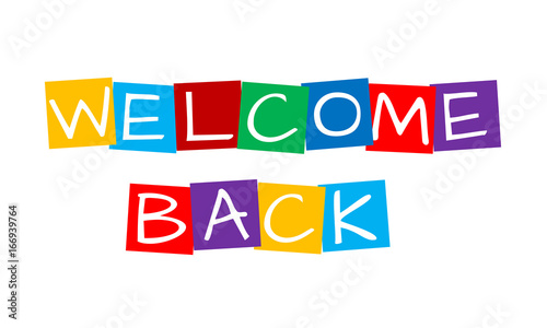 welcome back, text in colorful rotated squares