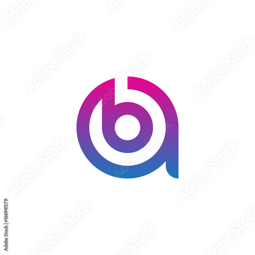 Initial letter ab, ba, b inside a, linked line circle shape logo, purple pink gradient color

