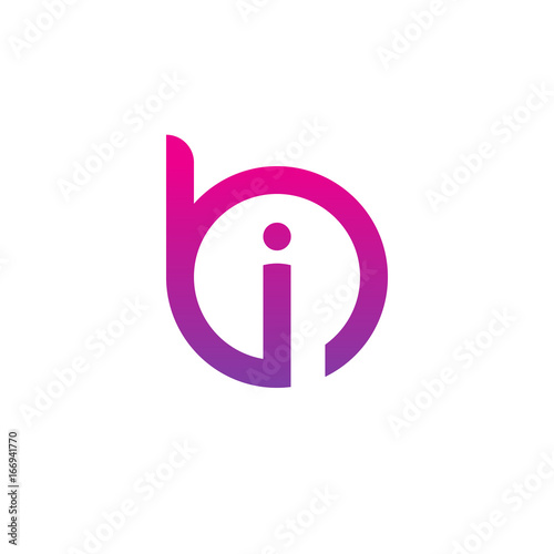 Initial letter bi, ib, i inside b, linked line circle shape logo, purple pink gradient color

