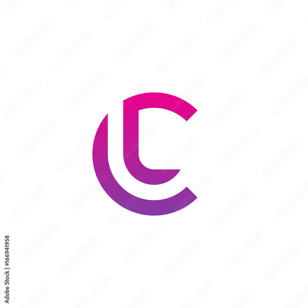 Initial letter cl, lc, l inside c, linked line circle shape logo, purple pink gradient color

