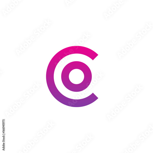 Initial letter co, oc, o inside c, linked line circle shape logo, purple pink gradient color


