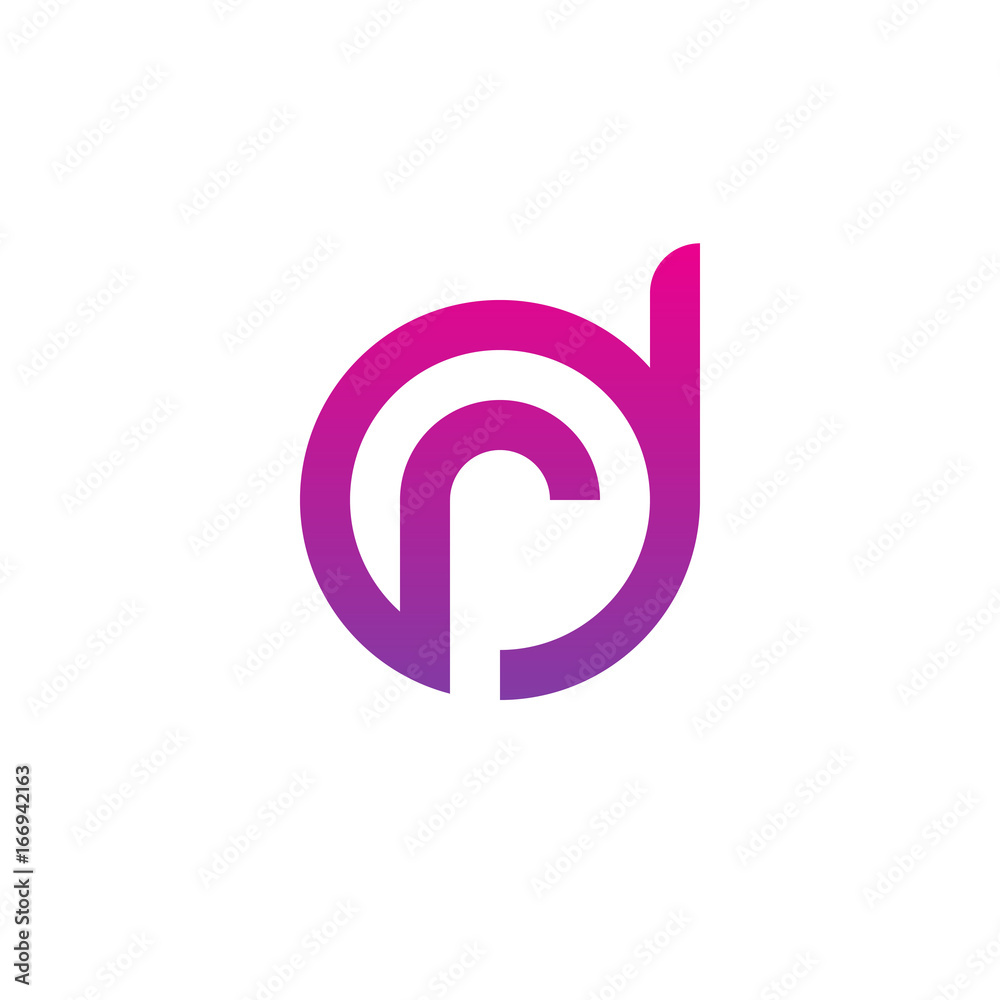 Initial letter dr, rd, r inside d, linked line circle shape logo, purple pink gradient color

