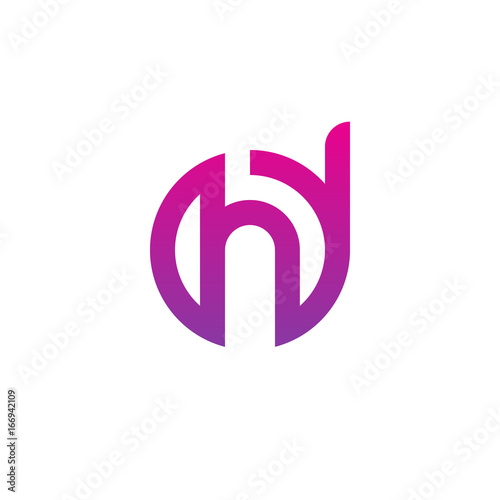 Initial letter dh, hd, h inside d, linked line circle shape logo, purple pink gradient color

