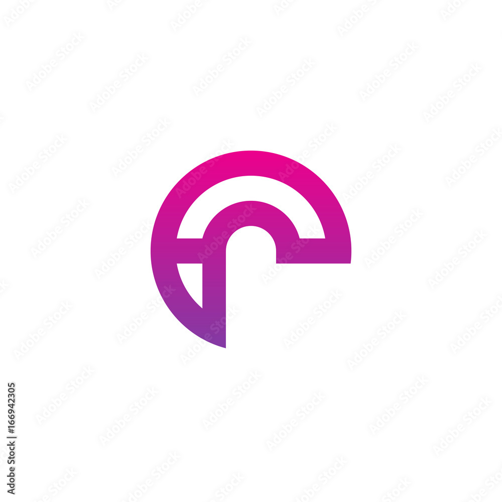 Initial letter er, re, r inside e, linked line circle shape logo, purple pink gradient color


