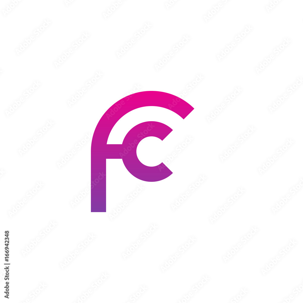 Initial letter fc, cf, c inside f, linked line circle shape logo, purple pink gradient color Initial letter fc, cf, c inside f, linked line circle shape logo, purple pink gradient color