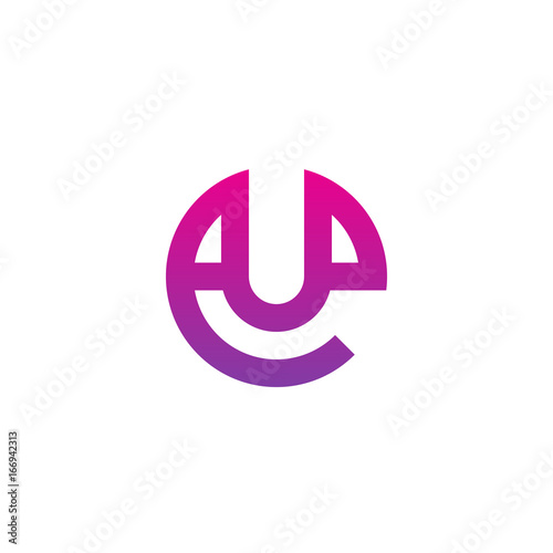 Initial letter eu, ue, u inside e, linked line circle shape logo, purple pink gradient color     © ariefpro