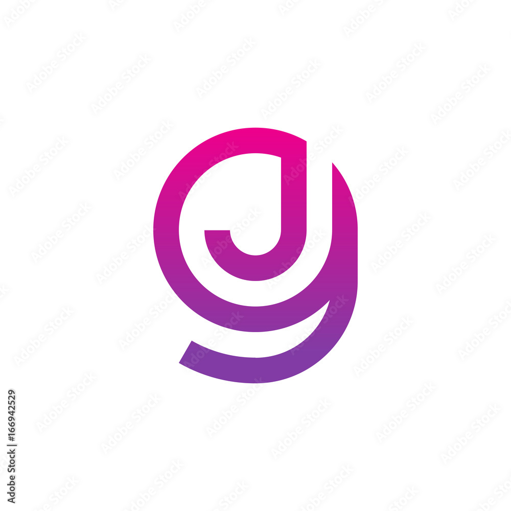 Initial letter gj, jg, j inside g, linked line circle shape logo, purple pink gradient color Initial letter gj, jg, j inside g, linked line circle shape logo, purple pink gradient color