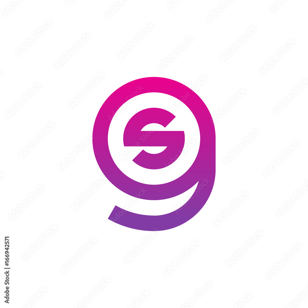 Initial letter gs, sg, s inside g, linked line circle shape logo, purple pink gradient color Initial letter gs, sg, s inside g, linked line circle shape logo, purple pink gradient color