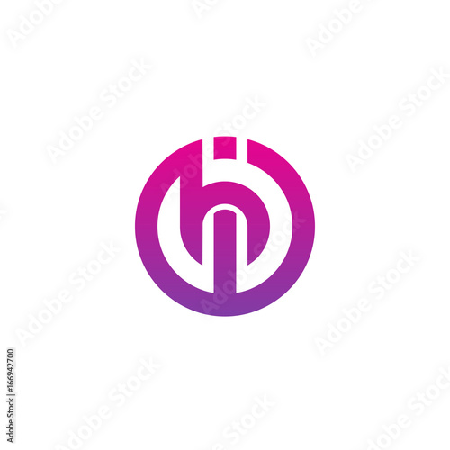 Initial letter ih, hi, h inside i, linked line circle shape logo, purple pink gradient color