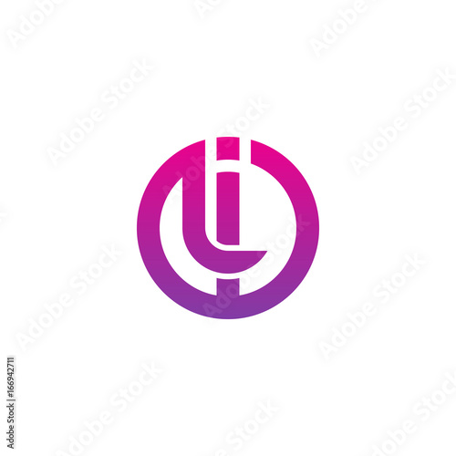 Initial letter il, li, l inside i, linked line circle shape logo, purple pink gradient color