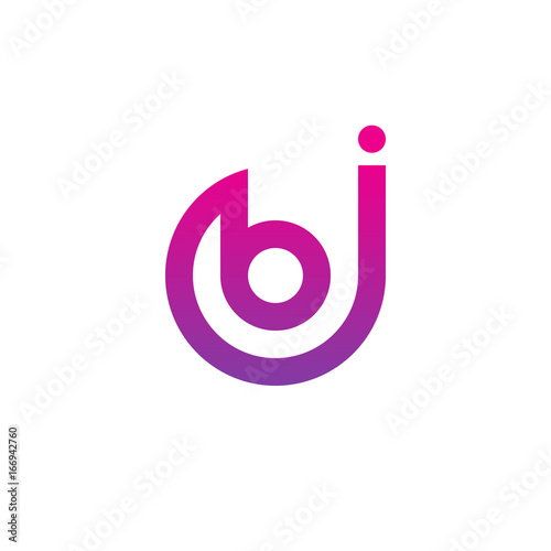 Initial letter jb,bj, b inside j, linked line circle shape logo, purple pink gradient color