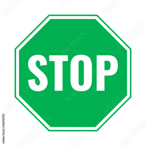 stop, green octagonal road sign