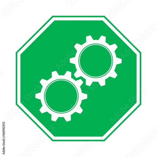 settings, green octagonal road sign