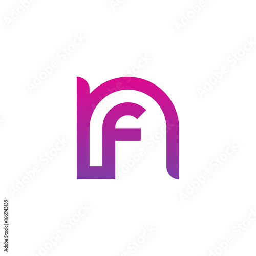 Initial letter nf, fn, f inside n, linked line circle shape logo, purple pink gradient color