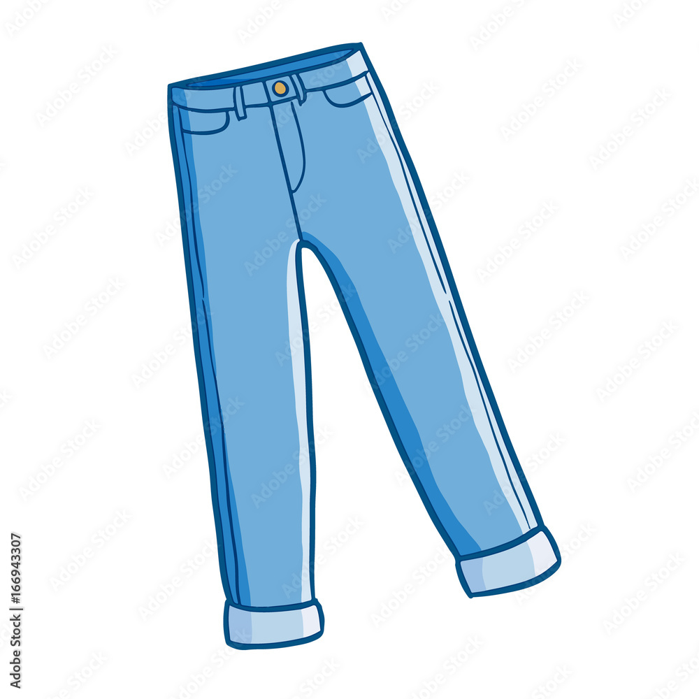 Cool and cute blue jeans in cartoon style - vector. Stock Vector | Adobe  Stock