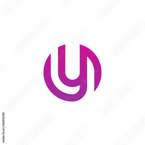 Initial letter oy, oz, y inside o, linked line circle shape logo, purple pink gradient color