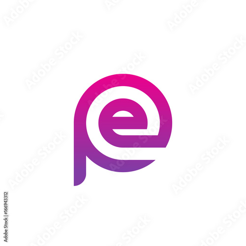 Initial letter pe, ep, e inside p, linked line circle shape logo, purple pink gradient color