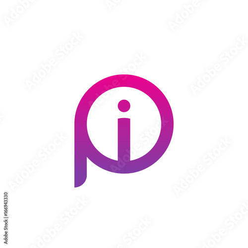 Initial letter pi, ip, i inside p, linked line circle shape logo, purple pink gradient color