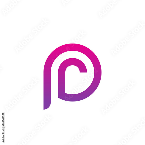 Initial letter pr, rp, r inside p, linked line circle shape logo, purple pink gradient color