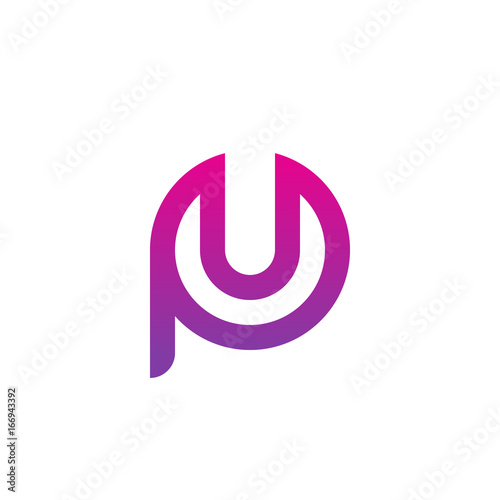 Initial letter pu, up, u inside p, linked line circle shape logo, purple pink gradient color