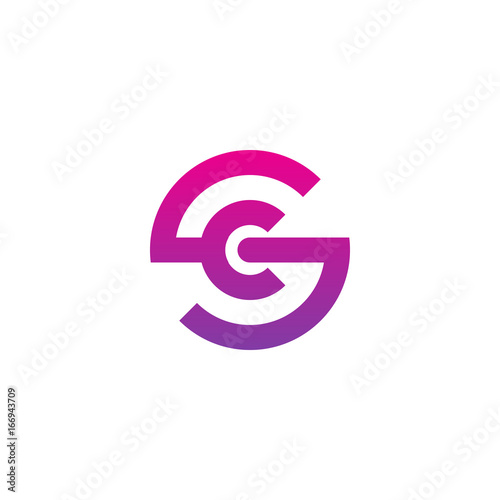 Initial letter sc, cs, c inside s, linked line circle shape logo, purple pink gradient color