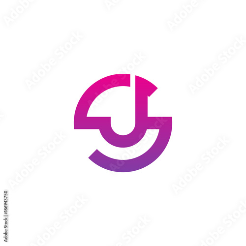 Initial letter sj, js, j inside s, linked line circle shape logo, purple pink gradient color

