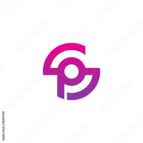 Initial letter sp, ps, p inside s, linked line circle shape logo, purple pink gradient color

