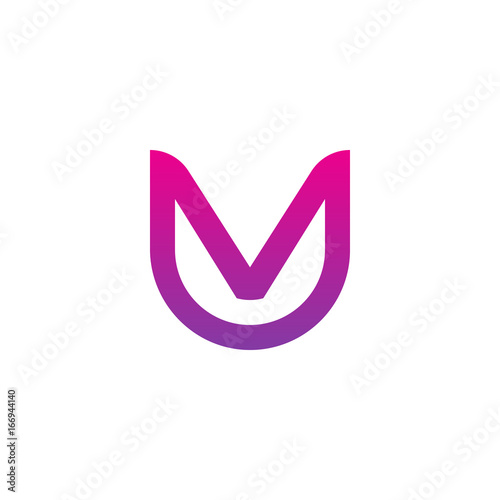 Initial letter uv, vu, v inside u, linked line circle shape logo, purple pink gradient color

