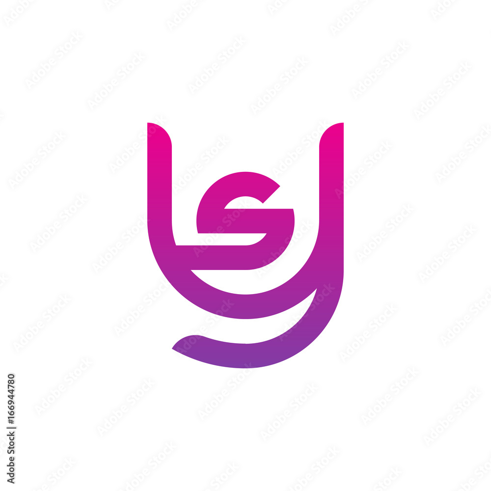 Initial letter ys, sy, s inside y, linked line circle shape logo, purple pink gradient color

