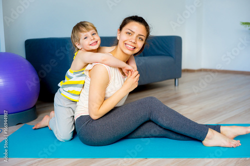 Mother is doing exercises