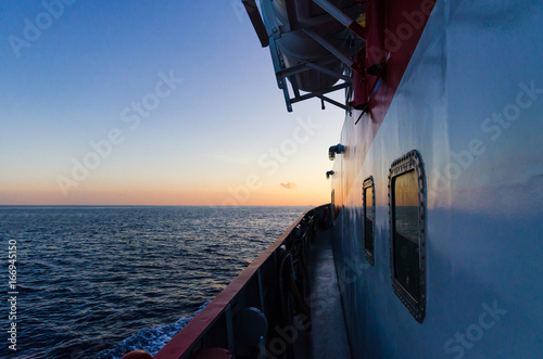 supply vessel at sunset