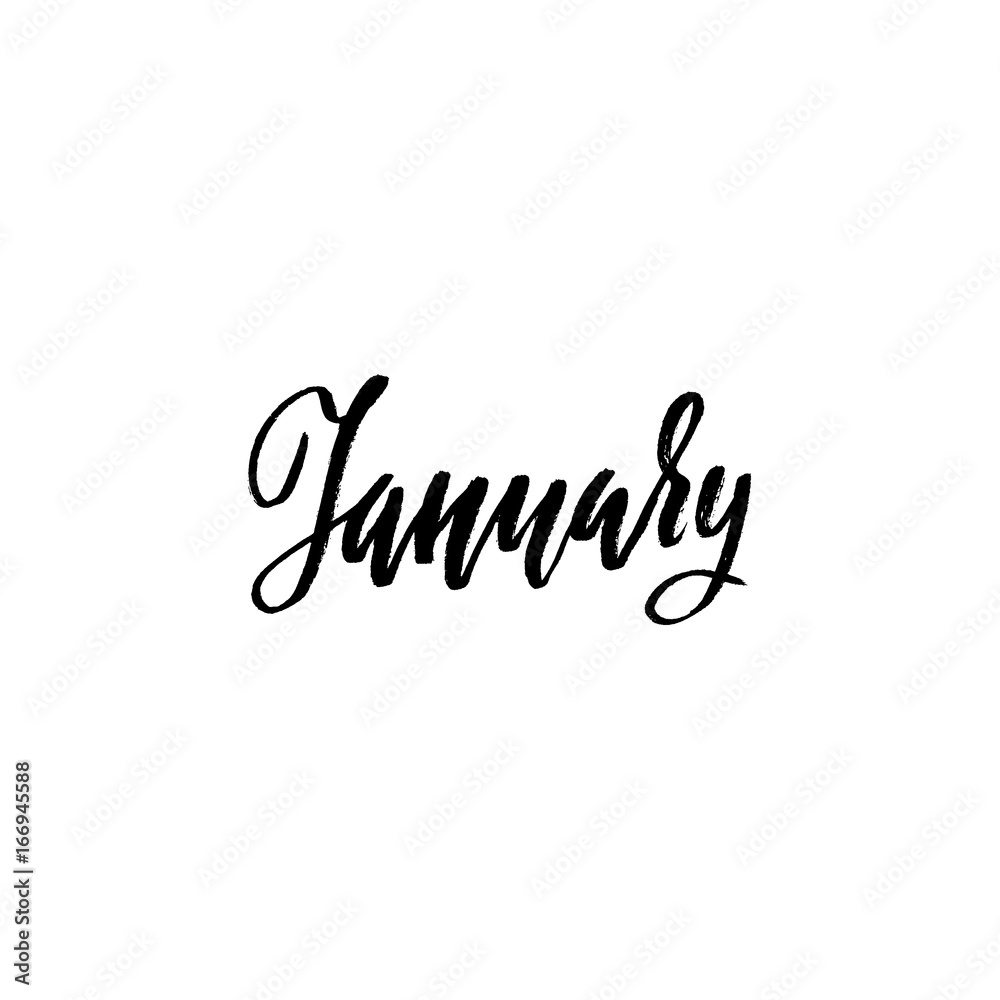 Hand drawn typography lettering. January. Month inscription. Vector Illustration.