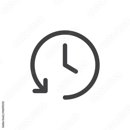 History line simple icon, outline vector sign, linear style pictogram isolated on white. Clock symbol with counterclockwise circular rotating arrow. logo illustration. Editable stroke. Pixel perfect