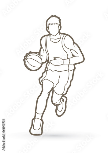 Basketball player running front view outline graphic vector