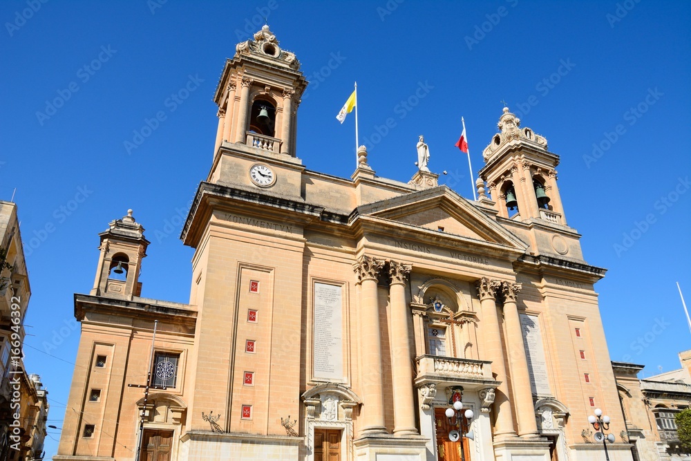 Front view of the Marina Bambina Basilica, Senglea, Malta.
