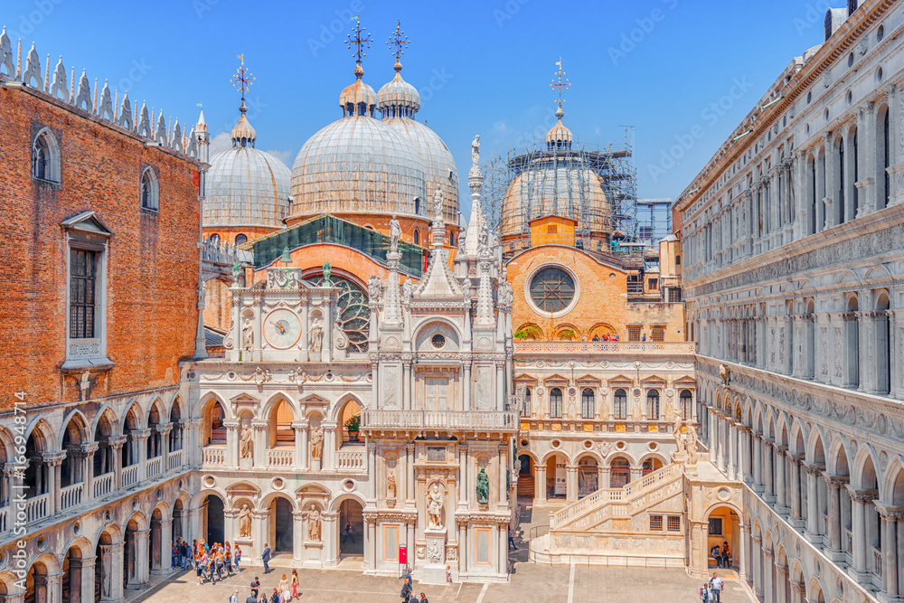 Patio of St. Mark's Cathedral (Basilica di San Marcos)and the Doge's Palace (Palazzo Ducale) , Italy.