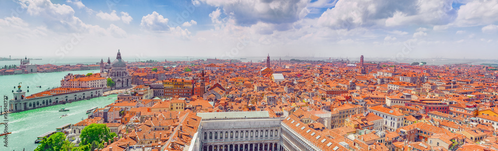 Panoramic view of Venice from the Campanile tower of St. Mark's Cathedral-  St. Mark's Square (Piazza San Marco). Italy.
